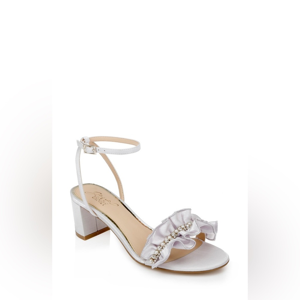 Badgley Mischka Jewel Desirie Ruffle Block Heel Sandal New